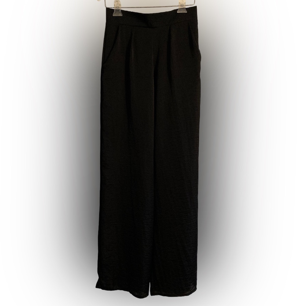 Stillwater Wide Leg Flowy Satin Minimalist Black Pants Size XS